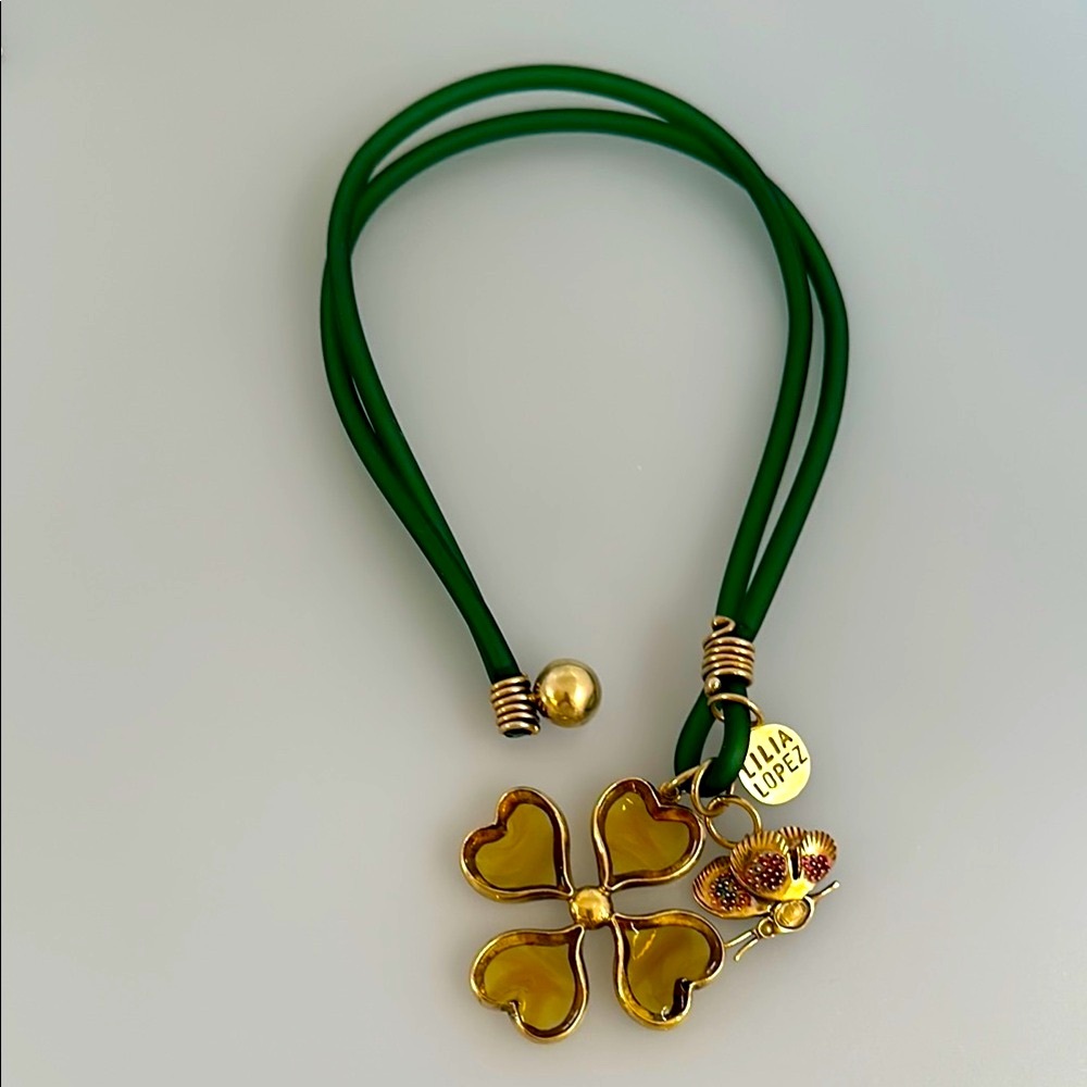 LILIA LOPEZ  Gold and Green Clover Necklace